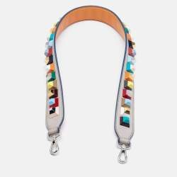 Fendi Grey Leather Multicolor Studded Strap You Shoulder Bag Strap