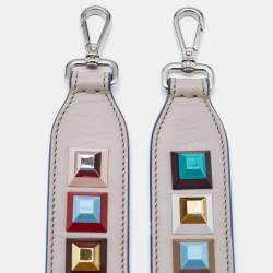 Fendi Grey Leather Multicolor Studded Strap You Shoulder Bag Strap