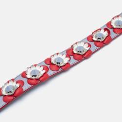 Pre Owned Fendi Red/Grey Leather Flowerland Strap You Shoulder Bag Strap