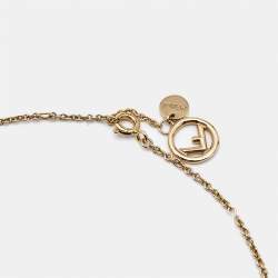 Pre Owned Fendi Faux Pearl Crystal Gold Tone Station Necklace 