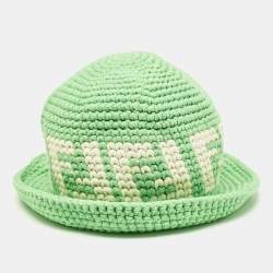 Pre Owned Fendi Green Logo Crochet Bucket Hat S/M