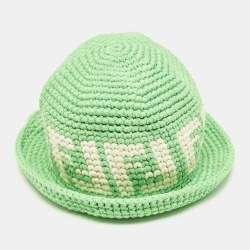 Pre Owned Fendi Green Logo Crochet Bucket Hat S/M