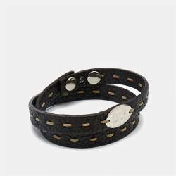 Pre Owned سوار فندي سيليريا بني جلد فضي اللون مقاس 7