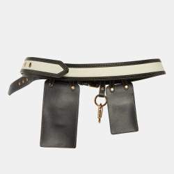 Fendi Black/Beige Leather and Zucca Canvas FF Logo Utility Accessory Belt