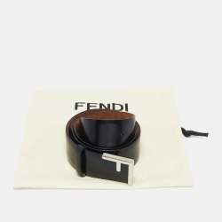 Pre Owned Fendi Black Leather F Logo Buckle Belt 80 CM
