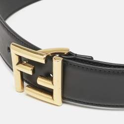 Fendi Black Leather FF Buckle Belt 65 CM