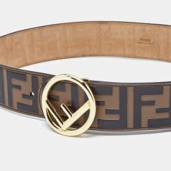Fendi Brown/Black Zucca Embossed Leather F Buckle Belt 75 CM