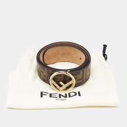 Fendi Brown/Black Zucca Embossed Leather F Buckle Belt 75 CM