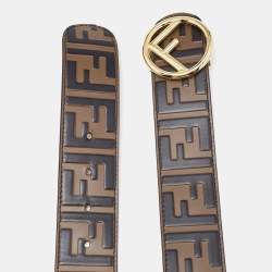 Fendi Brown/Black Zucca Embossed Leather F Buckle Belt 75 CM