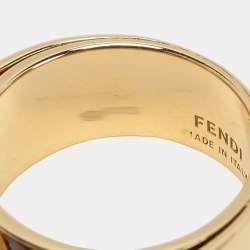Fendi Gold Tone Crystal Embellished FF Band Ring Size 53