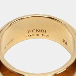 Fendi Gold Tone Crystal Embellished FF Band Ring Size 53