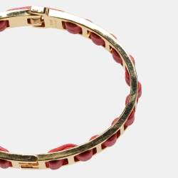Pre Owned Fendi Gold Tone Pink Leather The Fendista Bangle Bracelet S