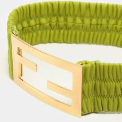 Pre Owned Fendi x Skims Green Leather Wide Waist Belt 65CM