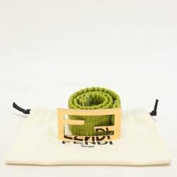 Pre Owned Fendi x Skims Green Leather Wide Waist Belt 65CM