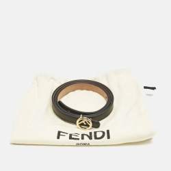 Pre Owned Fendi Black Leather F Round Slim Buckle Belt 85CM