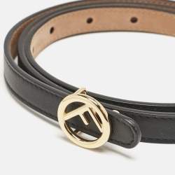 Pre Owned Fendi Black Leather F Round Slim Buckle Belt 85CM