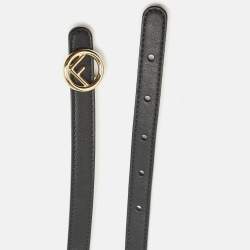 Pre Owned Fendi Black Leather F Round Slim Buckle Belt 85CM