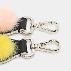 Fendi Multicolor Mink Fur and Leather Pompoms Strap You Bag Strap