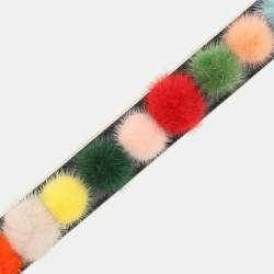 Fendi Multicolor Mink Fur and Leather Pompoms Strap You Bag Strap