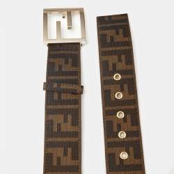 Fendi Brown Zucca Canvas FF Logo Buckle Belt 85 CM