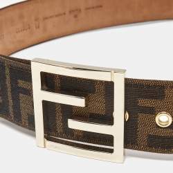 Fendi Brown Zucca Canvas FF Logo Buckle Belt 85 CM