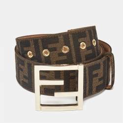 Fendi Brown Zucca Canvas FF Logo Buckle Belt 85 CM