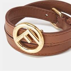 Fendi F Is Fendi Brown Leather Gold Tone Double Wrap Bracelet S