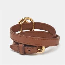 Fendi F Is Fendi Brown Leather Gold Tone Double Wrap Bracelet S