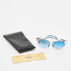 Fendi Blue/Silver Mirrored FF0042/S Iridia Crystals Cat Eye Sunglasses