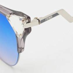 Fendi Blue/Silver Mirrored FF0042/S Iridia Crystals Cat Eye Sunglasses