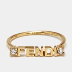 Fendi Signature Crystals Gold Tone Ring Size 56