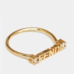 Fendi Signature Crystals Gold Tone Ring Size 56