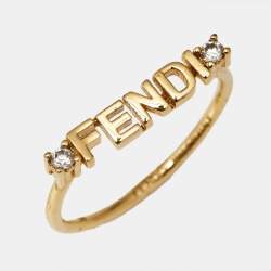 Fendi Signature Crystals Gold Tone Ring Size 56