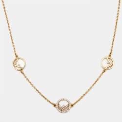 Pre Owned Fendi F Is Fendi Crystals Gold Tone Necklace