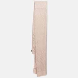 Fendi Beige Grey Logo Monogram Silk Jacquard Scarf