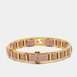 Fendi Fendista Pink Leather Gold Tone Bracelet M