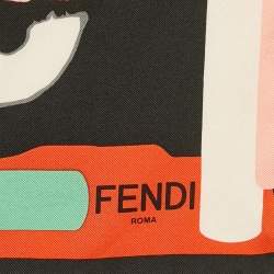 Fendi Black Abstract Pom Pom Print Silk Monster Square Scarf 