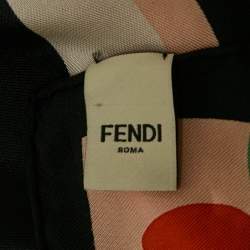 Fendi Black Abstract Pom Pom Print Silk Monster Square Scarf 