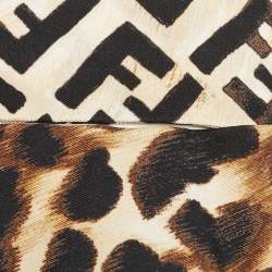 Fendi Brown Zucca/Leopard Print Silk Bandeau Scarf