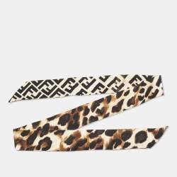 Fendi Brown Zucca/Leopard Print Silk Bandeau Scarf