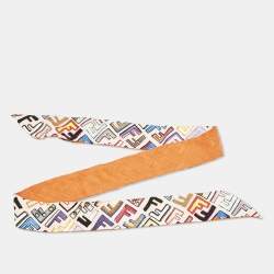 Fendi Multicolor/Orange Zucca Fun Fair Silk Bandeau Scarf