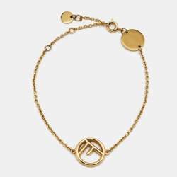 Pre Owned Fendi F is Fendi Crystal Gold Tone Bracelet