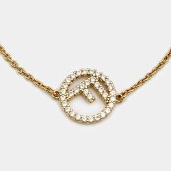 Pre Owned Fendi F is Fendi Crystal Gold Tone Bracelet