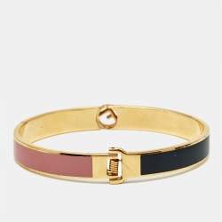 Fendi F is Fendi Bicolor Enamel Gold Tone Narrow Cuff Bracelet L