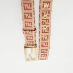 Fendi Pink/Beige Zucchino Fabric FF Buckle Belt 95CM