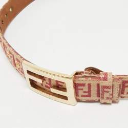 Fendi Pink/Beige Zucchino Fabric FF Buckle Belt 95CM