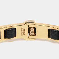 Fendi Fendista Black Leather Gold Tone Bracelet 
