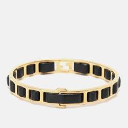 Fendi Fendista Black Leather Gold Tone Bracelet 