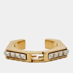 Fendi  Baguette Two Tone Textured Ring Size 58