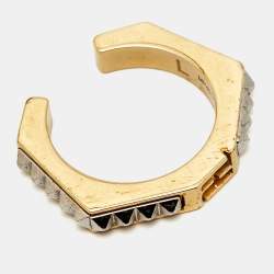 Fendi  Baguette Two Tone Textured Ring Size 58